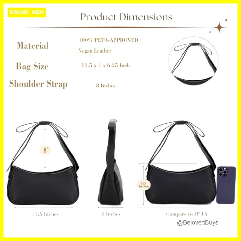 Vegan Leather Shoulder Bag with Bow Strap, Compact Hobo Purse for Women - Picture 3 of 7